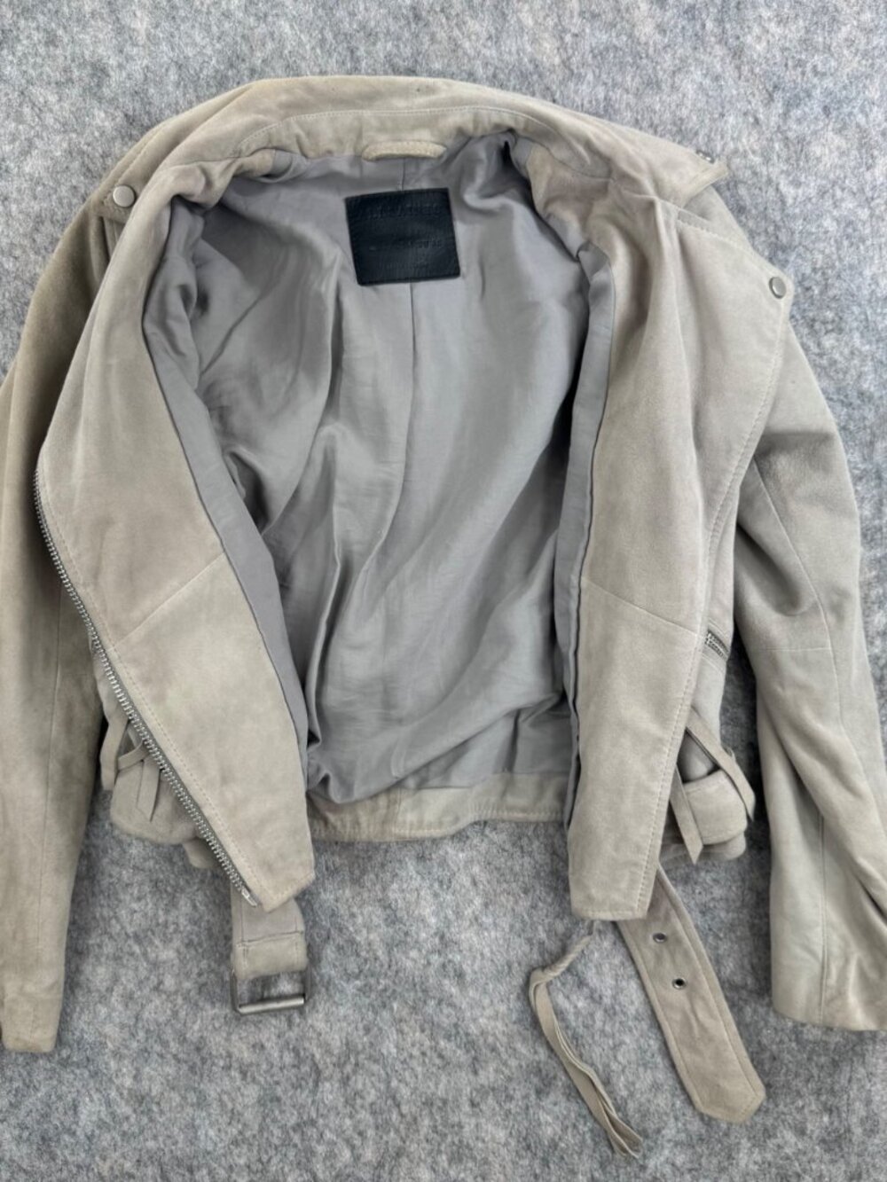All Saints Womens Biker Jacket Balfern Goat Leather Suede Sz 4 Taupe *read - Picture 6 of 15